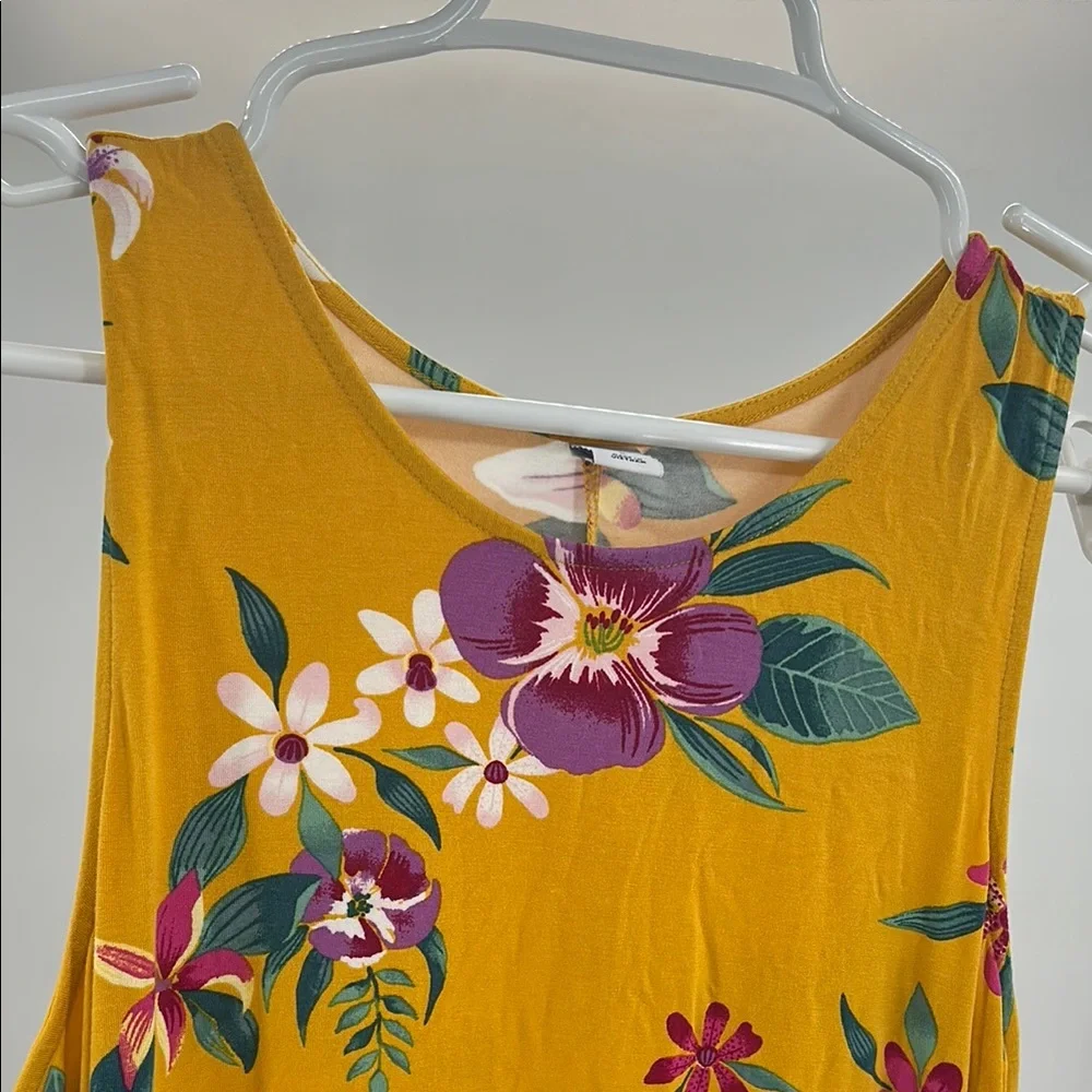 Old Navy Floral Mini swing Dress Yellow Purple L floral viscose tropical summer - Picture 10 of 11